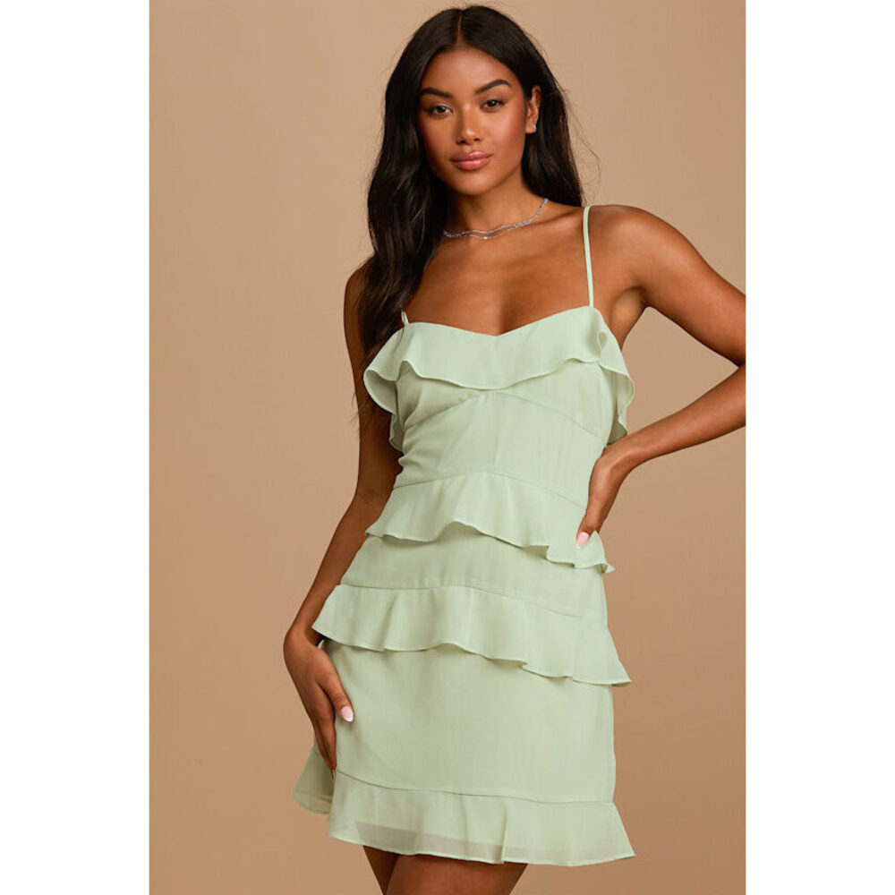 Lulus Terrifically Trendy Light Green Tiered Ruffled Mini Dress - Size XS